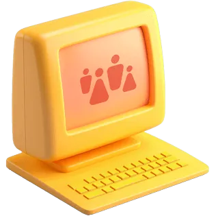 A 3D illustration of a yellow computer with a family icon on it. It is a shared family computer.